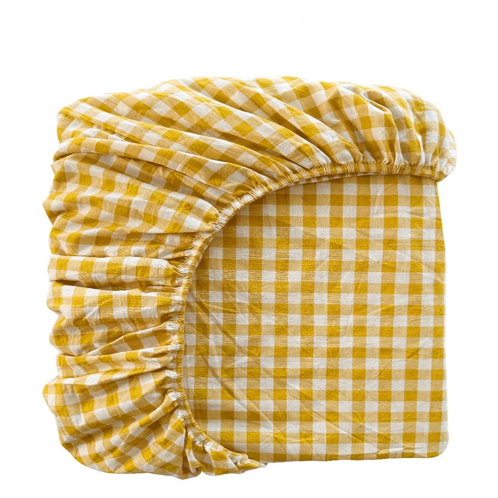 Plaid Fitted Sheet for Box Spring Beds, 100% Washed Cotton, 90 x 200 + 20 cm, Color U