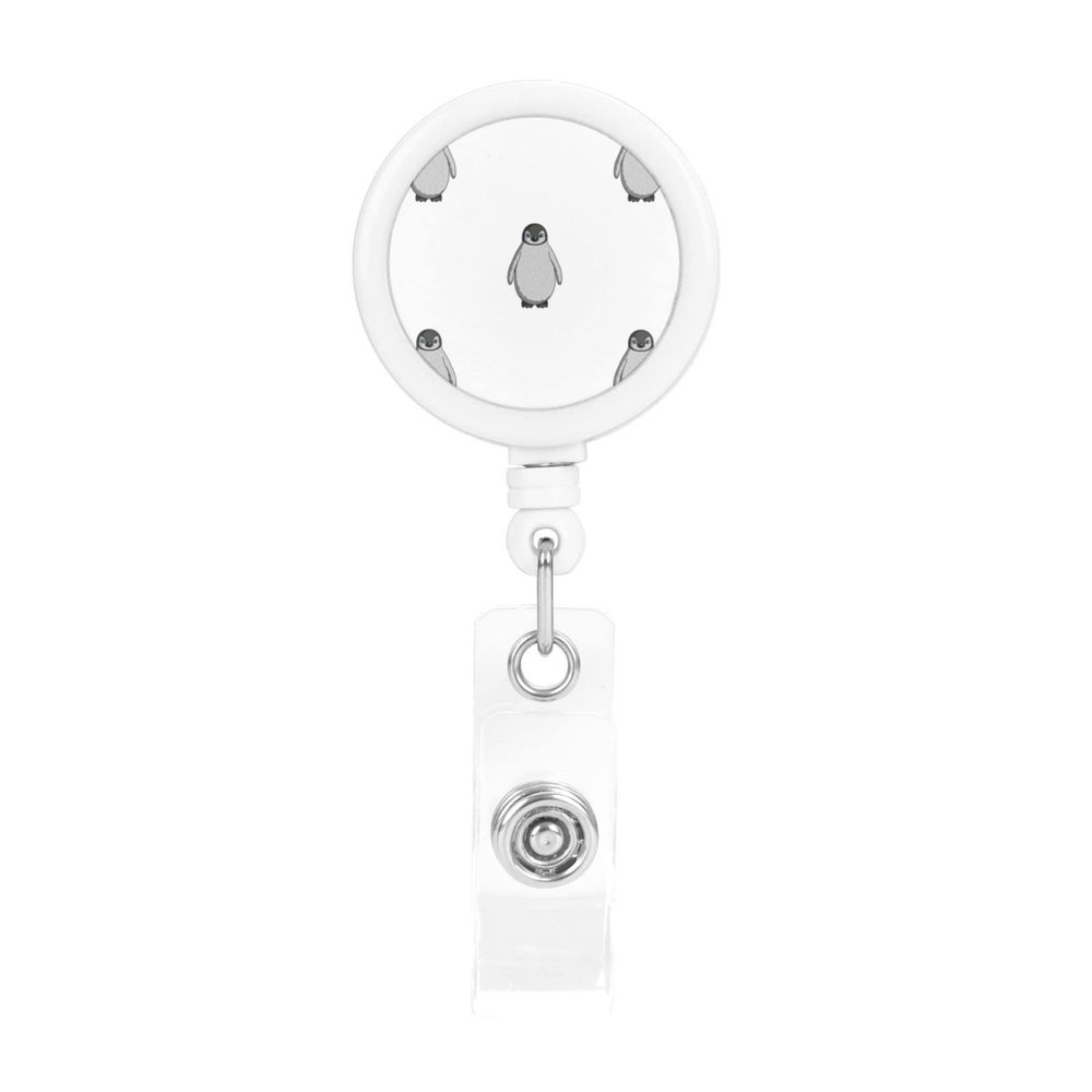 Gray Penguin Retractable Badge Holder, 360° Swivel ID Card Holder