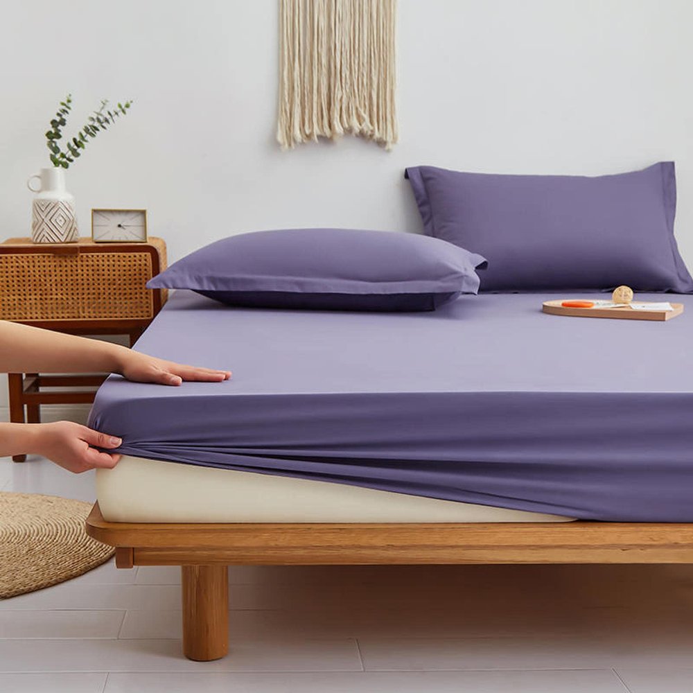 HAIBA Purple Cotton Jersey Fitted Sheet 150 x 200 + 30 cm