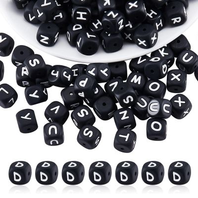 BEEFLYING 20 Black Letter D Silicone Beads