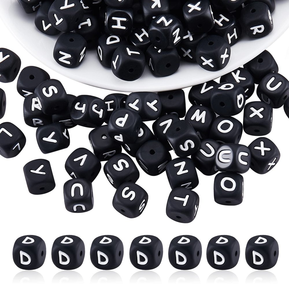 BEEFLYING 20 Black Letter D Silicone Beads