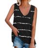 CGGMVCG Women's Tank Top, Trendy V-Neck Striped Printed Vest T-Shirt, Sleeveless, Black, L view 1