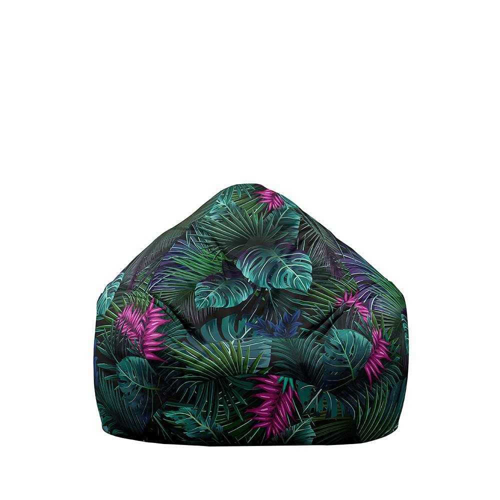 Treer Bean Bag Cover Without Filling, 3D Tropical Plants, L: 90 x 110 cm