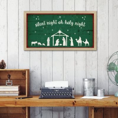 Merry Christmas Oh Holy Night Framed Wooden Wall Sign, Vintage Christian Jesus Decor, 12 x 22 in