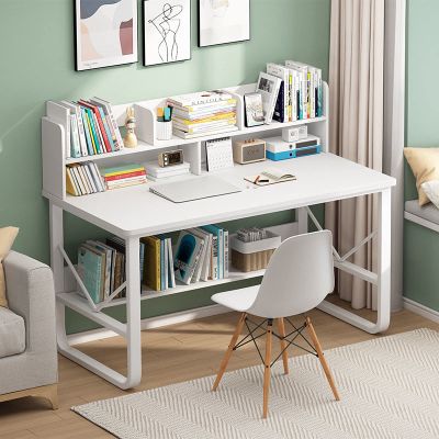 FAANAS Computer Desk with Storage Shelves, 47-Inch, White
