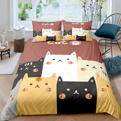 XPINGO Cat Duvet Cover Set, 220 x 240 cm, 3-Piece