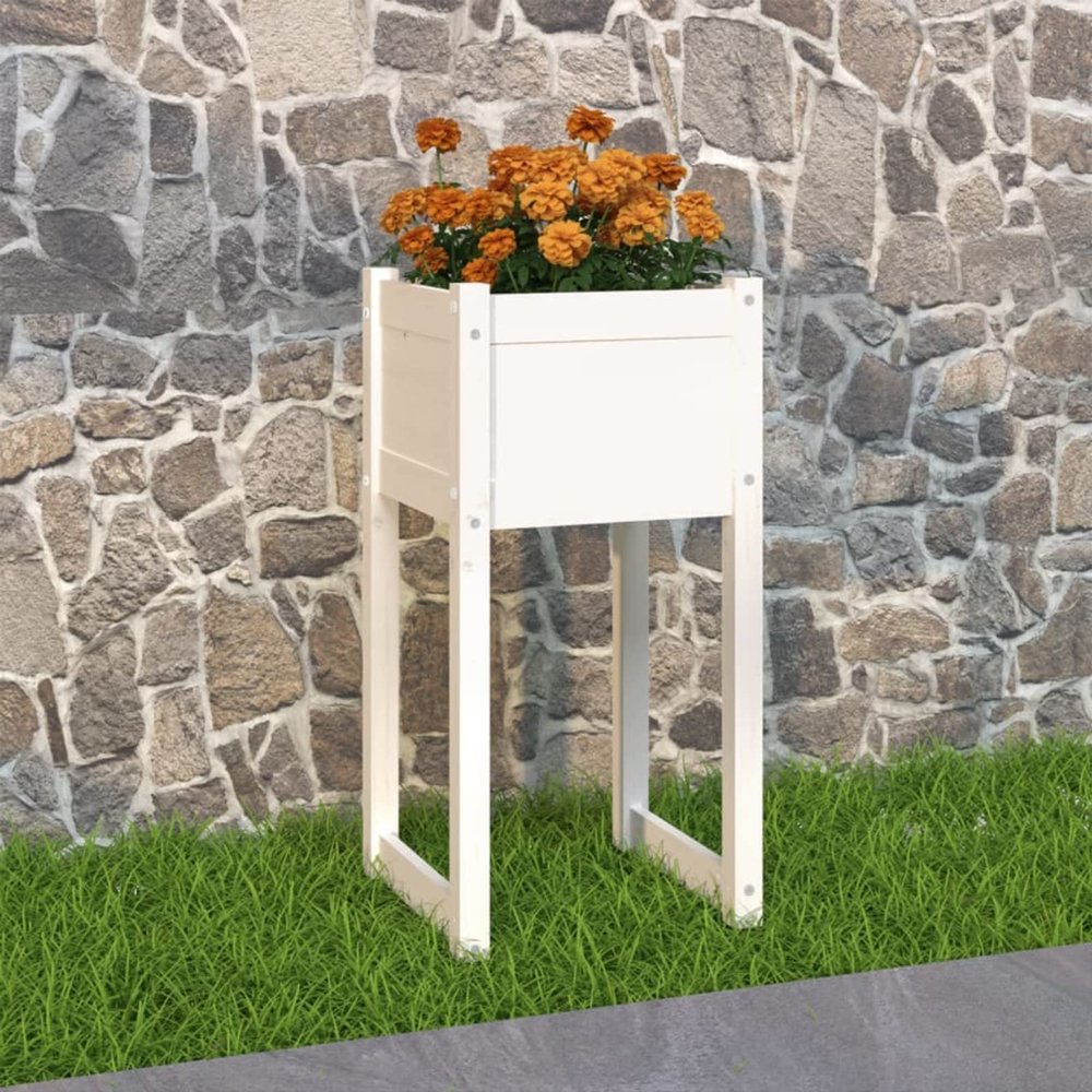 ZHOUMIN Planter Box, Balcony Flower Box, Garden Pot, Herb Planter, White, 40 x 40 x 81 cm, Solid Pine Wood