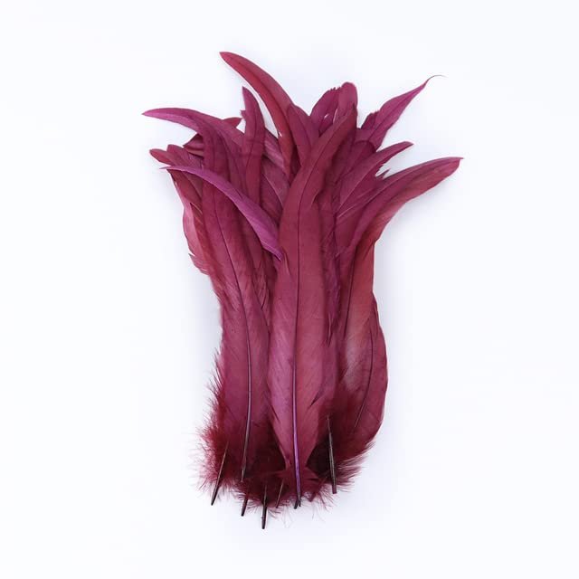 50 Natural Rooster Tail/Pheasant Feathers, 30–35 cm, Wine Red