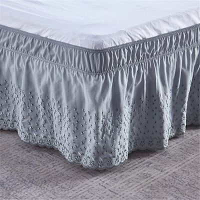 Surwin Elastic Ruffle Bed Skirt, Wrap-Around, Gray, 200 x 200 x 38 cm