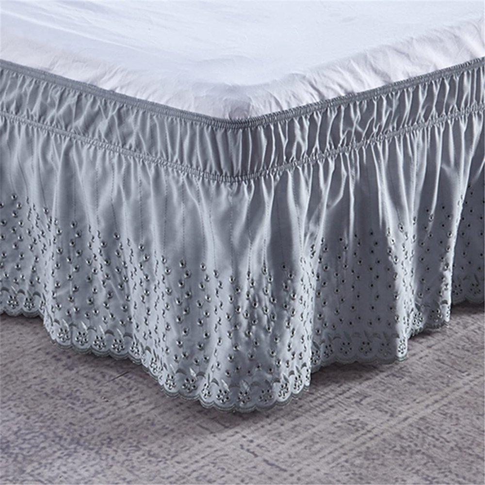 Surwin Elastic Ruffle Bed Skirt, Wrap-Around, Gray, 200 x 200 x 38 cm