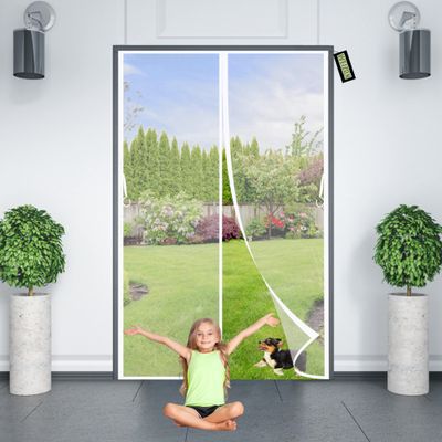 Magnetic Fly Screen Door, 210 x 240 cm, White, Foldable, Adhesive Mounting