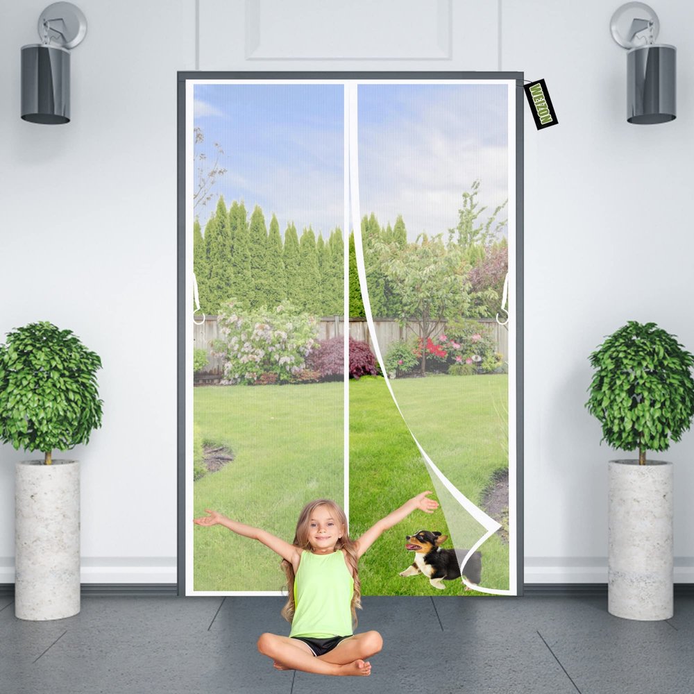 Magnetic Fly Screen Door, 210 x 240 cm, White, Foldable, Adhesive Mounting