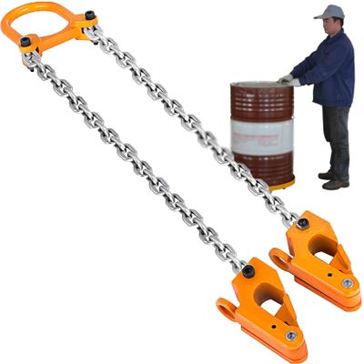 HUMNZR Chain Drum Lifter, 2,000 lb Capacity, Improved Spring-Loaded Carbon Steel Hook for 55-Gallon Plastic and Metal Drums