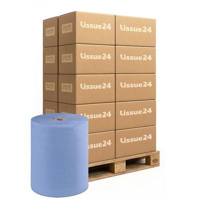 1 Pallet Blue Cleaning Wiper Rolls, 2-Ply, 500 Sheets, 22 x 35 cm