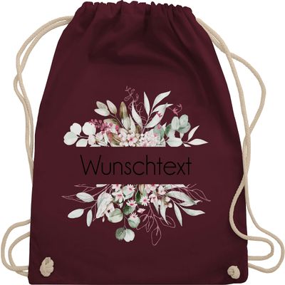 Personalized Drawstring Gym Bag Backpack – Custom Text & Floral Design, Burgundy