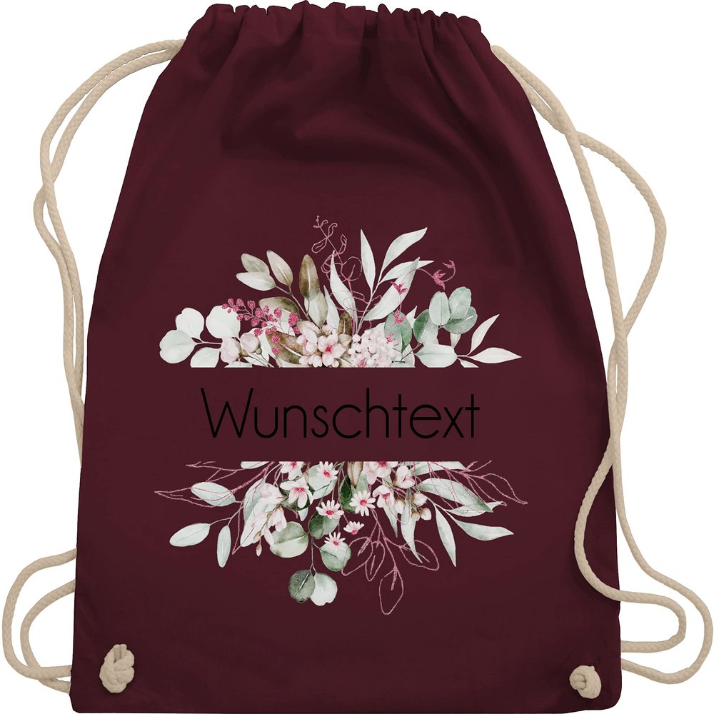 Personalized Drawstring Gym Bag Backpack – Custom Text & Floral Design, Burgundy