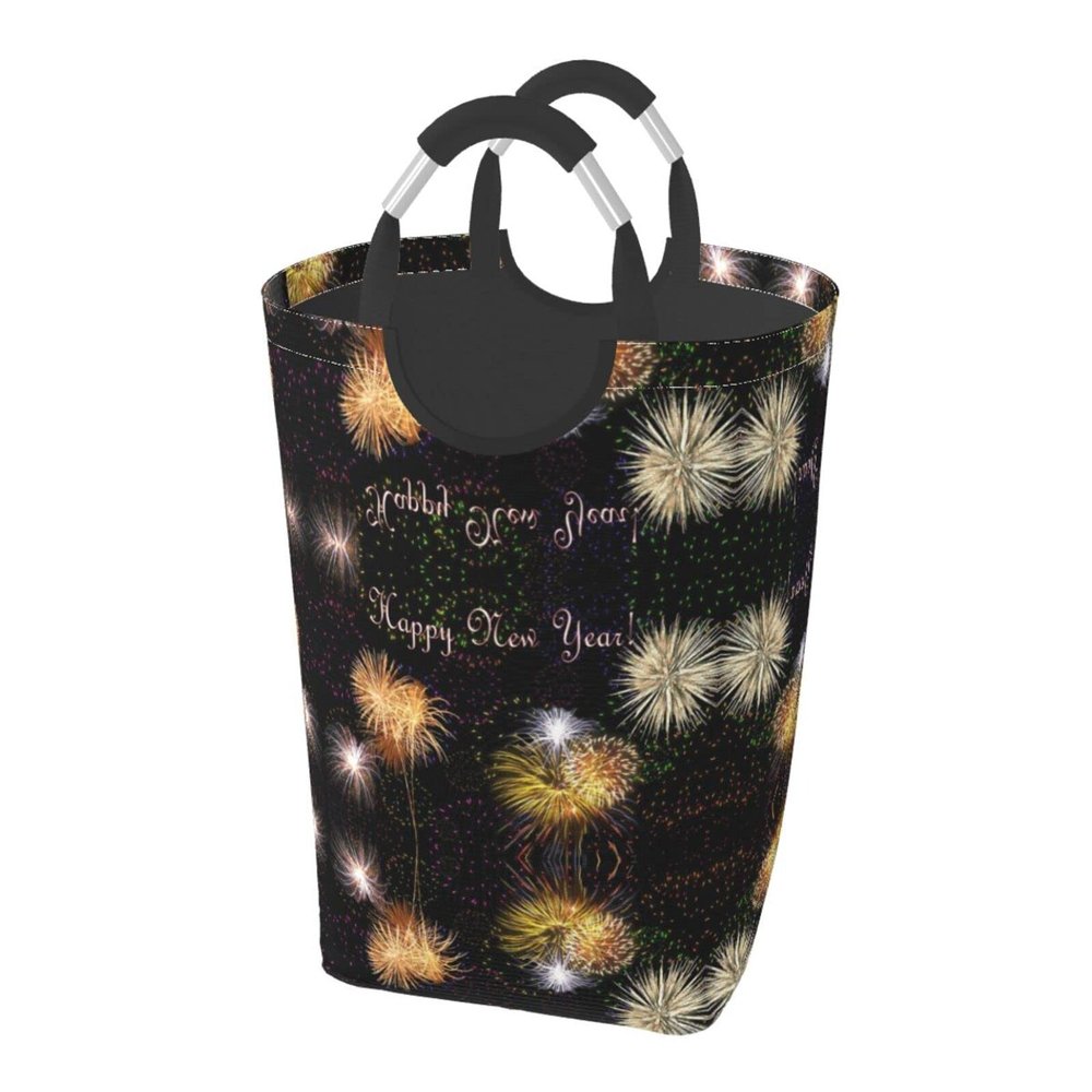 Happy New Year Freestanding Foldable Laundry Basket with Handles, Storage Basket for Office, Bedroom, Clothing and Toys (50 L)