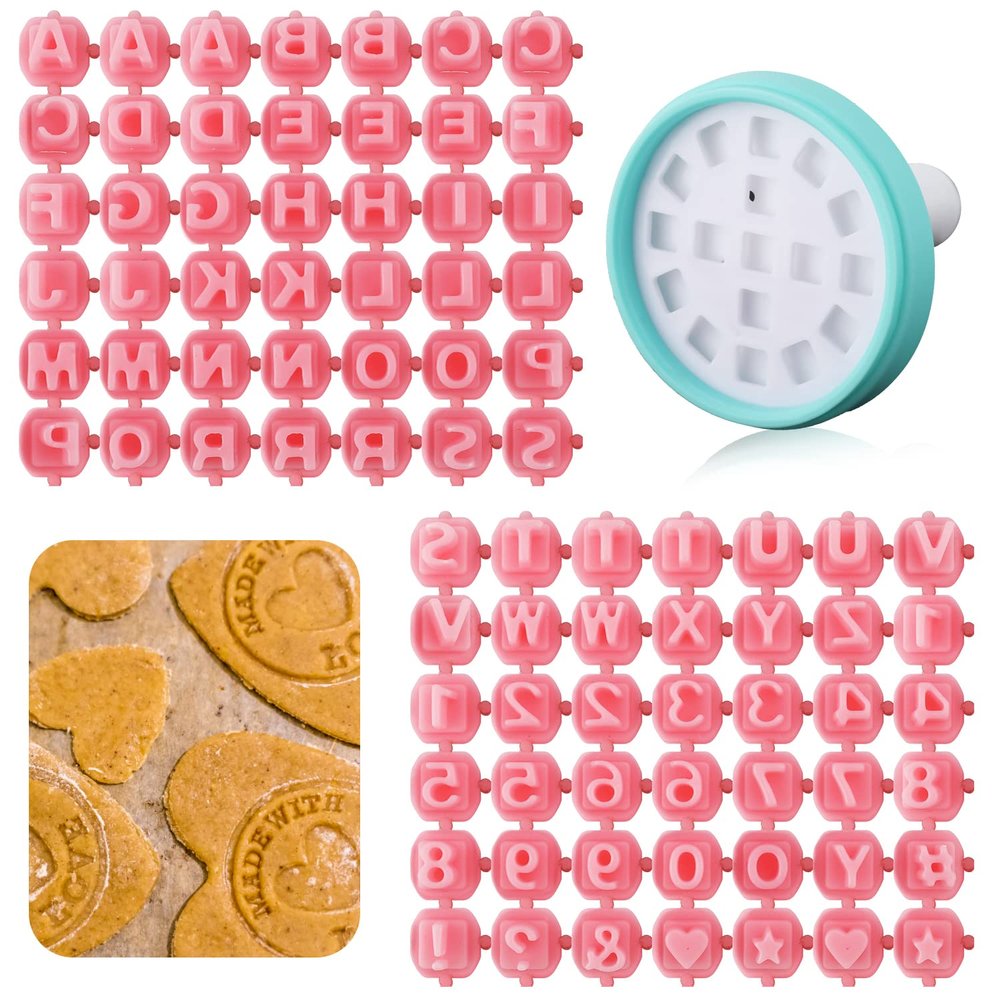 2-Piece Letter and Number Stamp Set for Clay, Ceramics, Cookies and DIY Projects, Pink