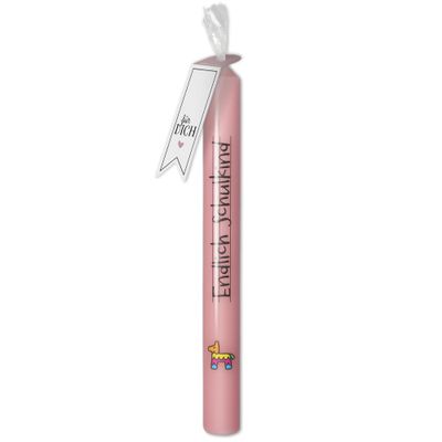 Goodtimes Taper Candle "Finally a Schoolchild" Pink