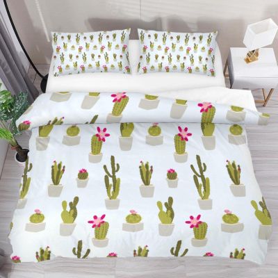 3-Piece Queen Duvet Cover Set, Breathable Tencel with 2 Pillowcases, Cactus Pattern