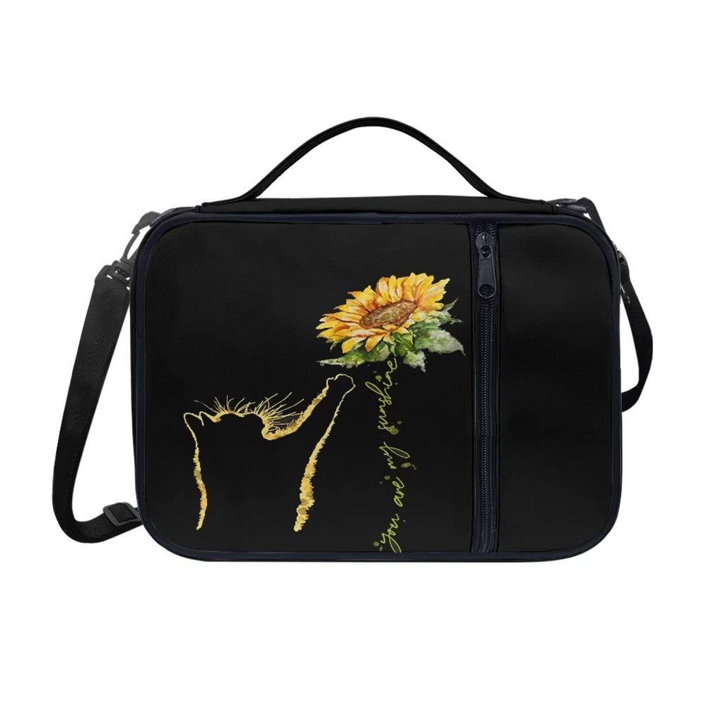 HUIACONG Bible Cover with Sunflower Cat Design, Black, Zippered Bible Bag