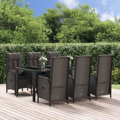 Yolola 7-Piece Garden Dining Set, PE Rattan, Black