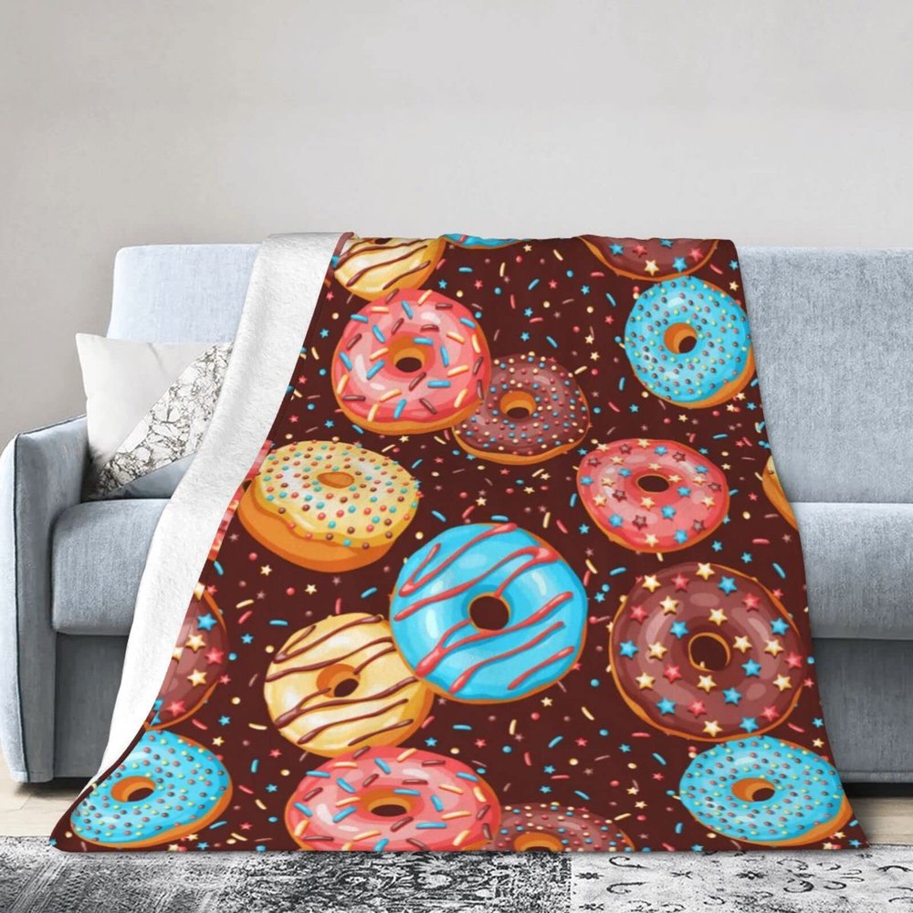 Lsjuee Glaze Donuts and Sprinkles Fleece Throw Blanket, Ultra-Soft Cozy Microfleece Blanket for Sofa, Couch, Bed, Camping, Travel and Car, All Seasons, 60 x 50 cm