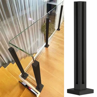 Black Square Glass Railing Corner Post, 304 Stainless Steel, H-80 cm/31.5 in