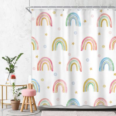 Ufeela Boho Rainbow Shower Curtain 152 x 183 cm, Pink and Blue