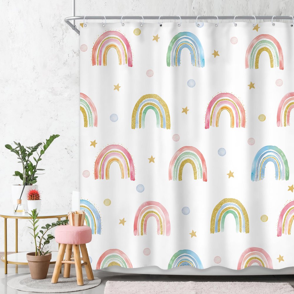 Ufeela Boho Rainbow Shower Curtain 152 x 183 cm, Pink and Blue