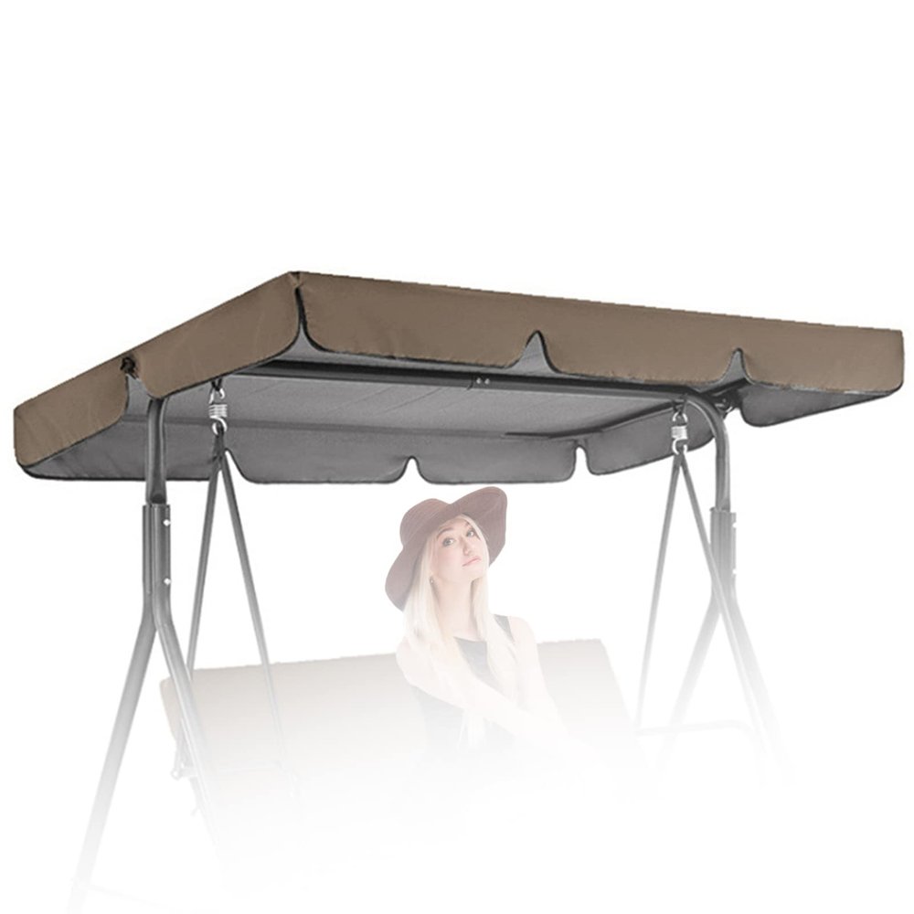 BAGASI Outdoor Patio Swing Canopy Cover, Waterproof and UV-Protective Replacement Top for 2/3-Seater Swings, 4 Reinforced Corner Pockets, Coffee, 190 x 132 x 15 cm