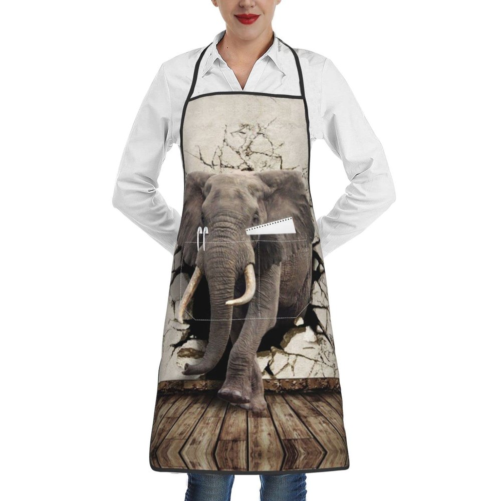 YTORA Gator Lurking Green Apron, Water-Resistant, with Pockets, Broken Wall Elephant, One Size