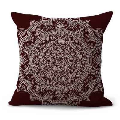 60 x 60 in Coffee Mandala White Cotton-Linen Pillow Cover