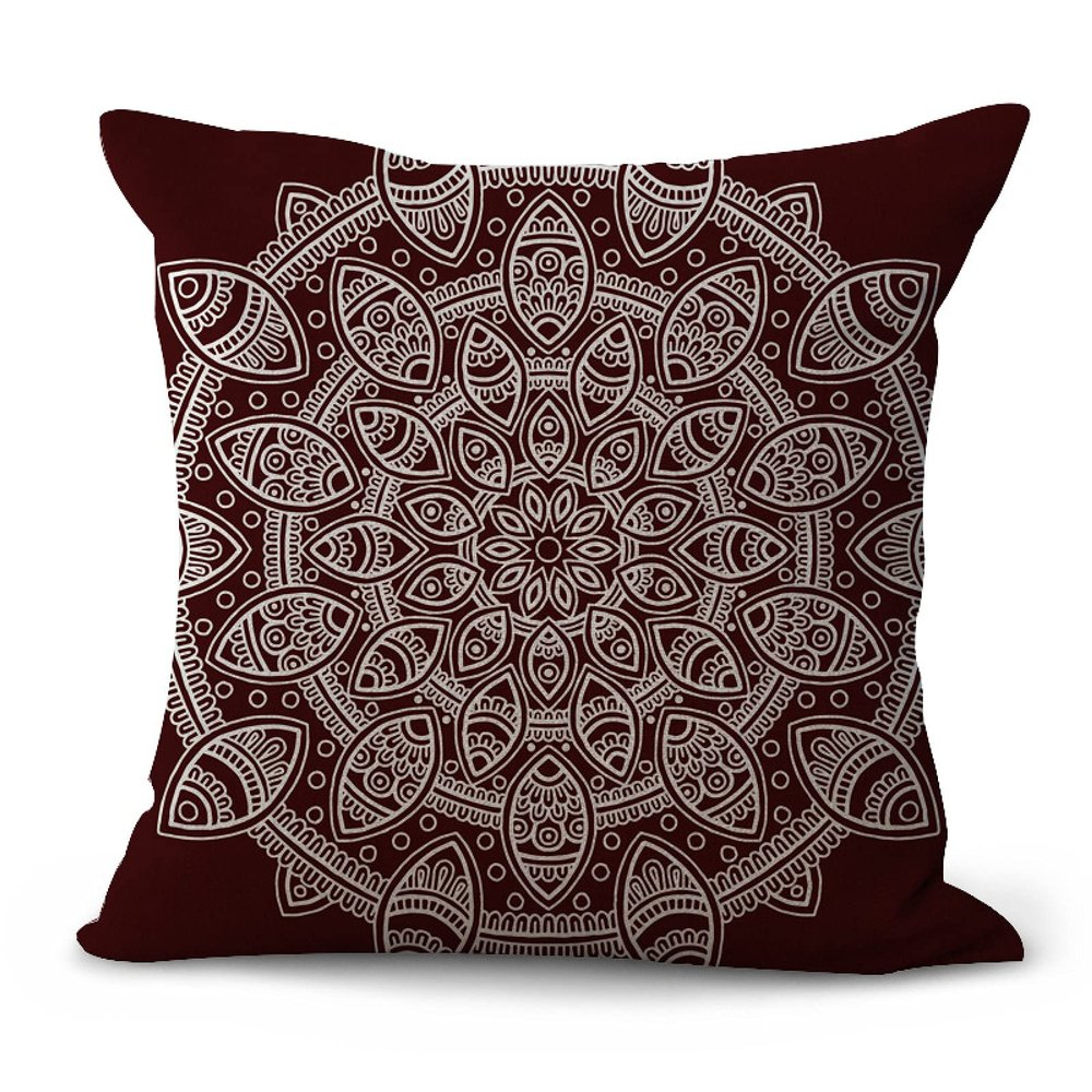 60 x 60 in Coffee Mandala White Cotton-Linen Pillow Cover