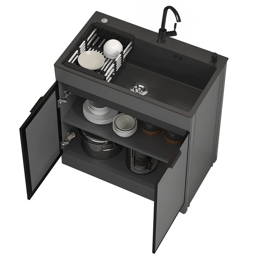 Single-Basin Stainless Steel Sink Cabinet with Faucet