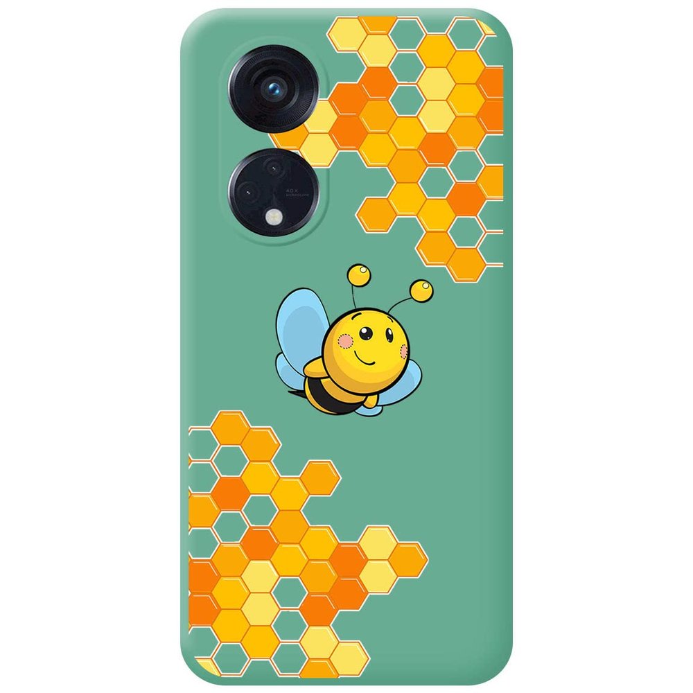 Green Liquid Silicone Case with Bee Design for Oppo Reno 8T 4G