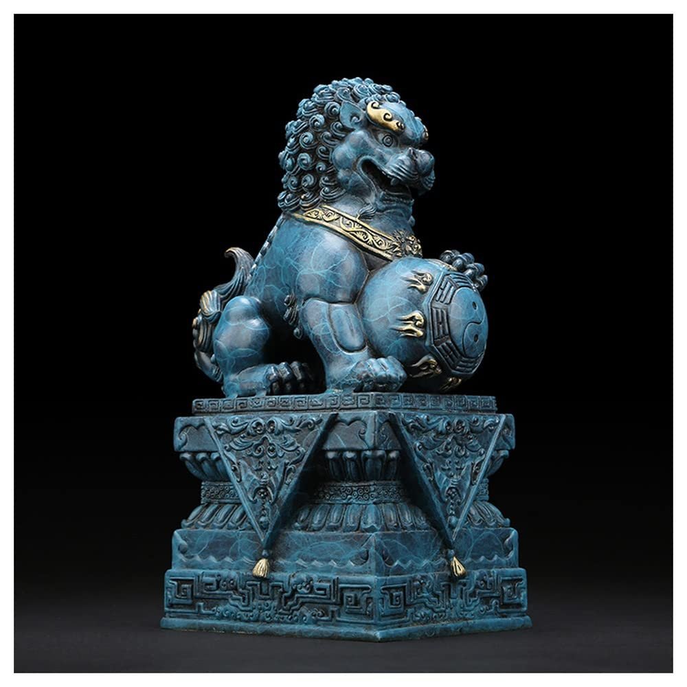 Pure Copper Lion Statue, 16/24 cm Brass Chinese-Style Majestic Mascot Sculpture for Home Decor