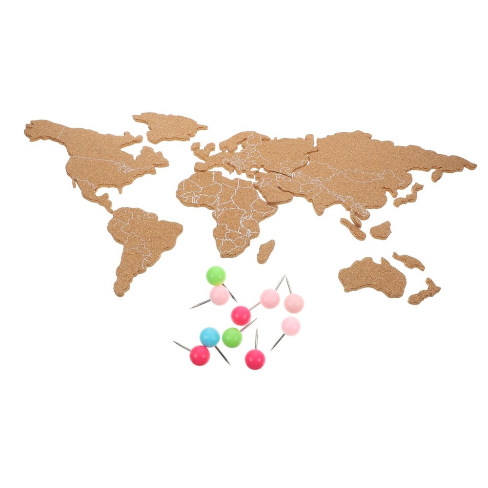 Set of 1 Self-Adhesive Corkboard World Map for Wall Decor
