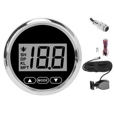 Tbest Boat Depth Finder, 52 mm/2 in Marine Depth Gauge, Digital, IP67 Waterproof, Max. 100 m/110 yd, White Backlight