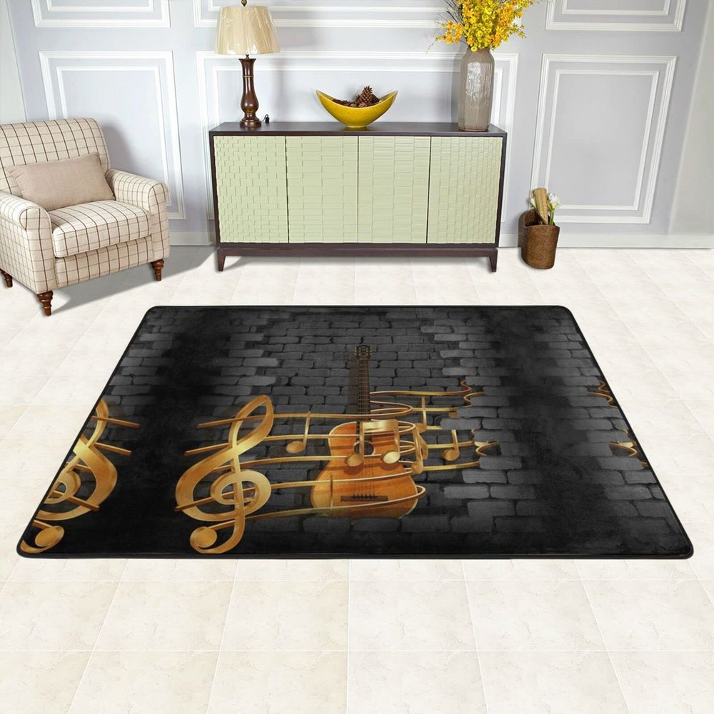 Music Note Guitar Area Rug, Non-Slip Play Mat, Ultra-Soft Indoor Carpet