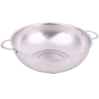 DSAINT Stainless Steel Round-Hole Basket Fruit Drain Rice Grid Strainer Food Basket Cleaning Kitchen Clips (Color: 34.5 cm, One Ear)