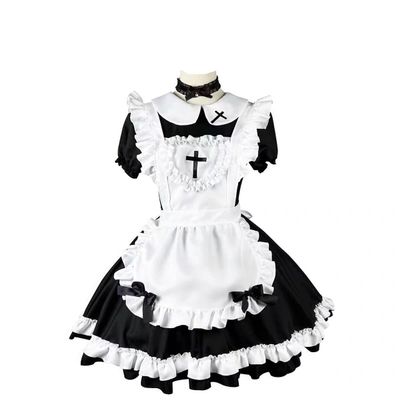 Ulalaza Gothic Girl Princess Doll-Collar Lace Apron Retro Costume