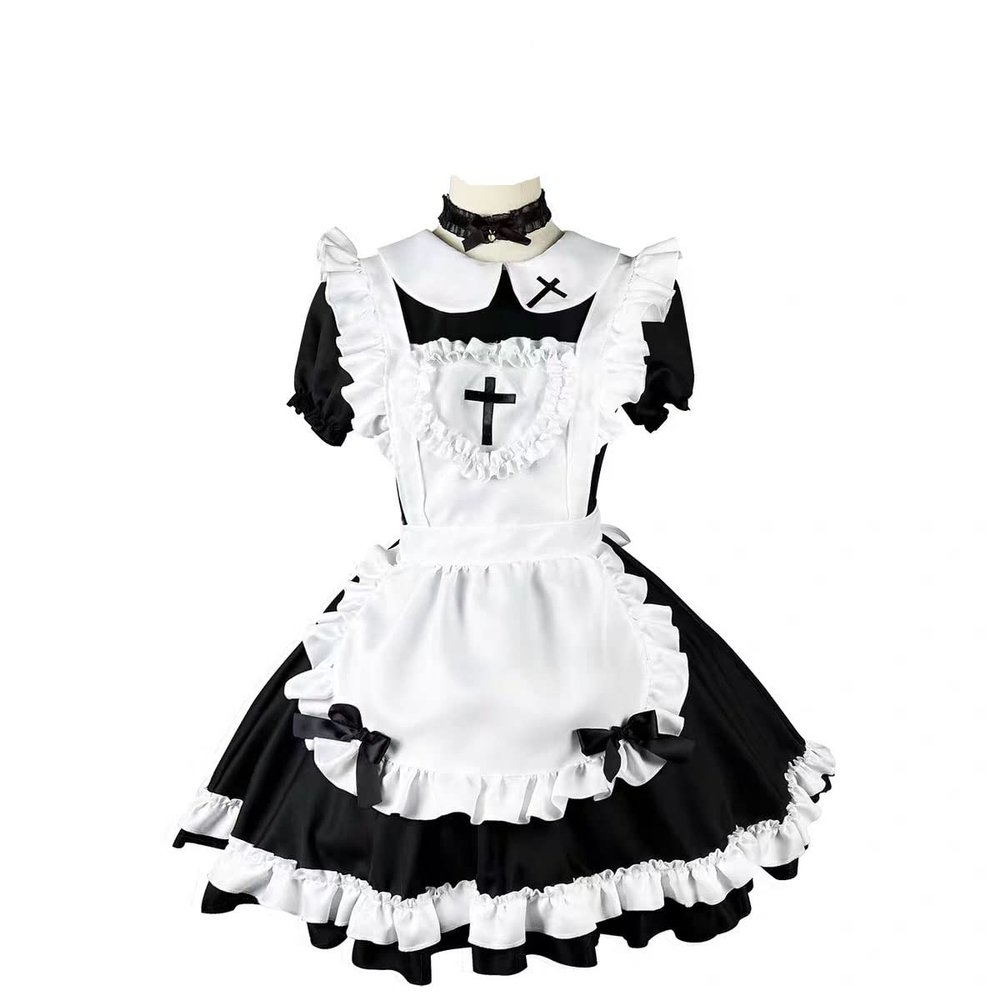 Ulalaza Gothic Girl Princess Doll-Collar Lace Apron Retro Costume