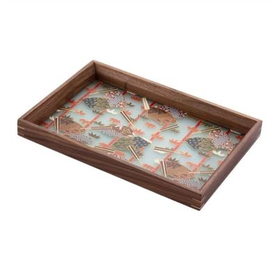 PEVSCO Vintage Printed Glass Serving Tray with Wood Frame