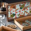 PEVSCO Vintage Printed Glass Serving Tray with Wood Frame view 4