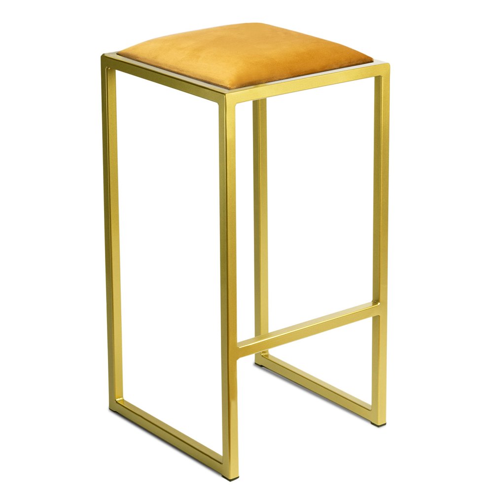 Ferro Backless Bar Stool 64 cm - Yellow Velour, Gold Frame