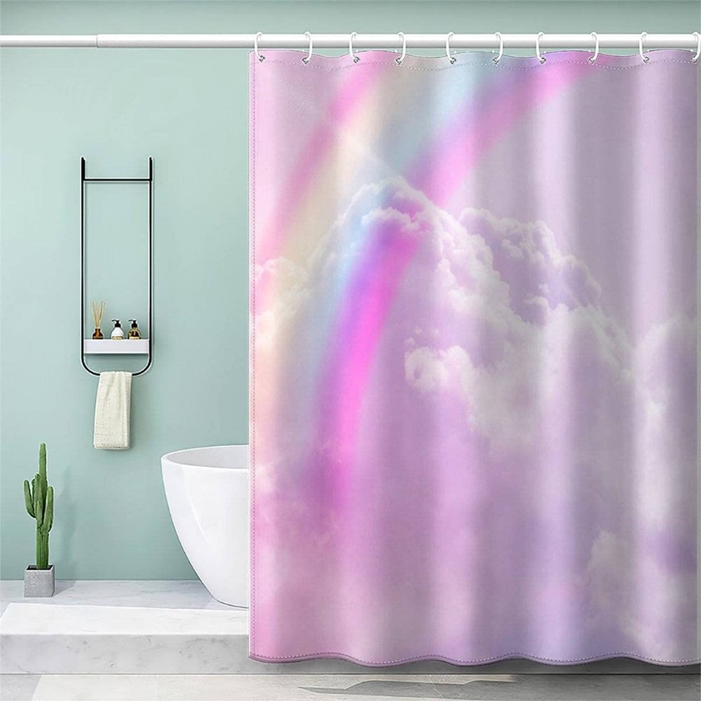 VASENA Mold-Resistant Shower Curtain, 240 x 200 cm, 3D Rainbow Pink