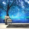3D Photo Wallpaper for Bedroom and Living Room, Fireflies Among Blue Fantasy Trees, Self-Adhesive Removable Wall Mural, 400 x 280 cm view 2