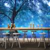 3D Photo Wallpaper for Bedroom and Living Room, Fireflies Among Blue Fantasy Trees, Self-Adhesive Removable Wall Mural, 400 x 280 cm view 3