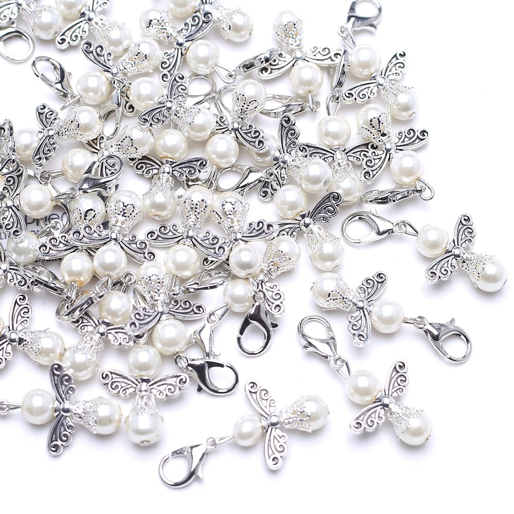 YIEUR 40 Small Silver Guardian Angel Charms, 4 cm, Wedding & Baptism Guest Favors (2-Silver)